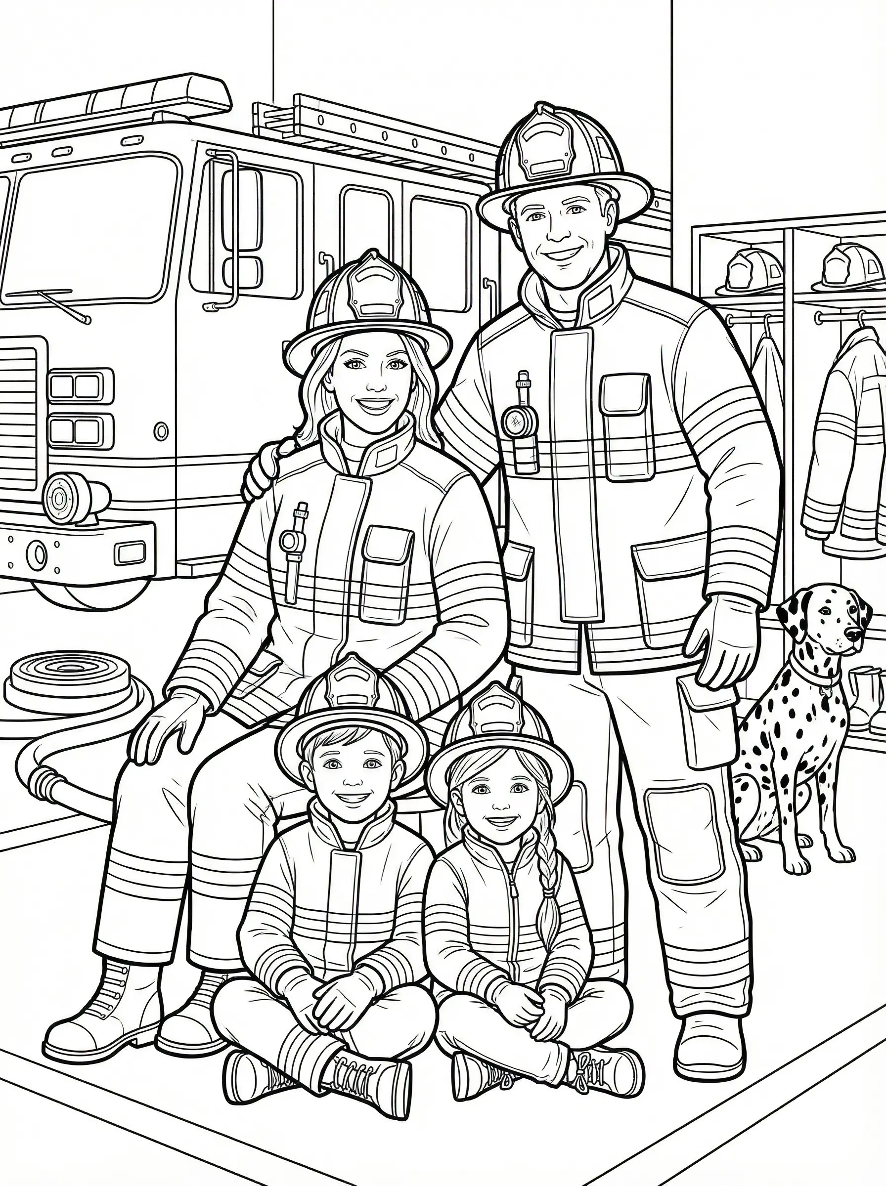 As brave firefighters - coloring page